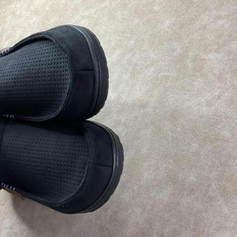 Dearfoams Brand Slippers Sz 9-10 Men's Black faux suede Slip On low back